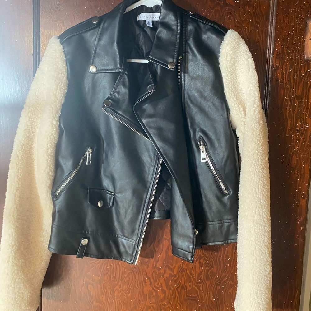 Black and Cream Women's Biker Jacket